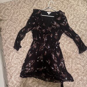 LC Lauren Conrad Black Floral Long Sleeve Dress